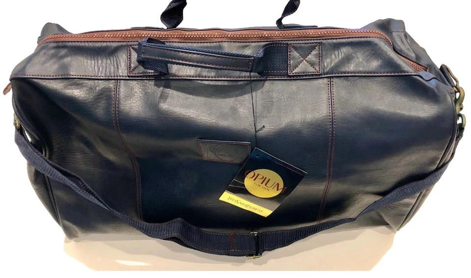 Yves Saint Laurent YSL Opium For Men Blue Leather Weekender Bag 18.5" NWT - Image 3 of 4