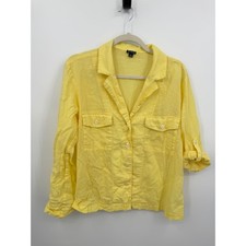 J.Crew CA600 Linen Blend Button Down Shirt sz 6 Yellow Roll Tab Sleeve Utility