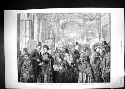 Alte 1873 Londoner Szene Wohltätigkeitswahl Taverne Menschen wählen Grundy Wi viktorianisch
