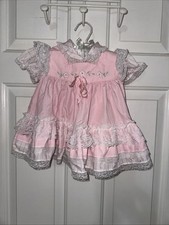 Vintage Pink Floral Lace Baby Circle Dress Layered Lace 12 Months Spring Summer