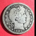 1905 US Barber SILVER Quarter "Philadelphia" Mint! Lower Mintage! VG! Old Coin!