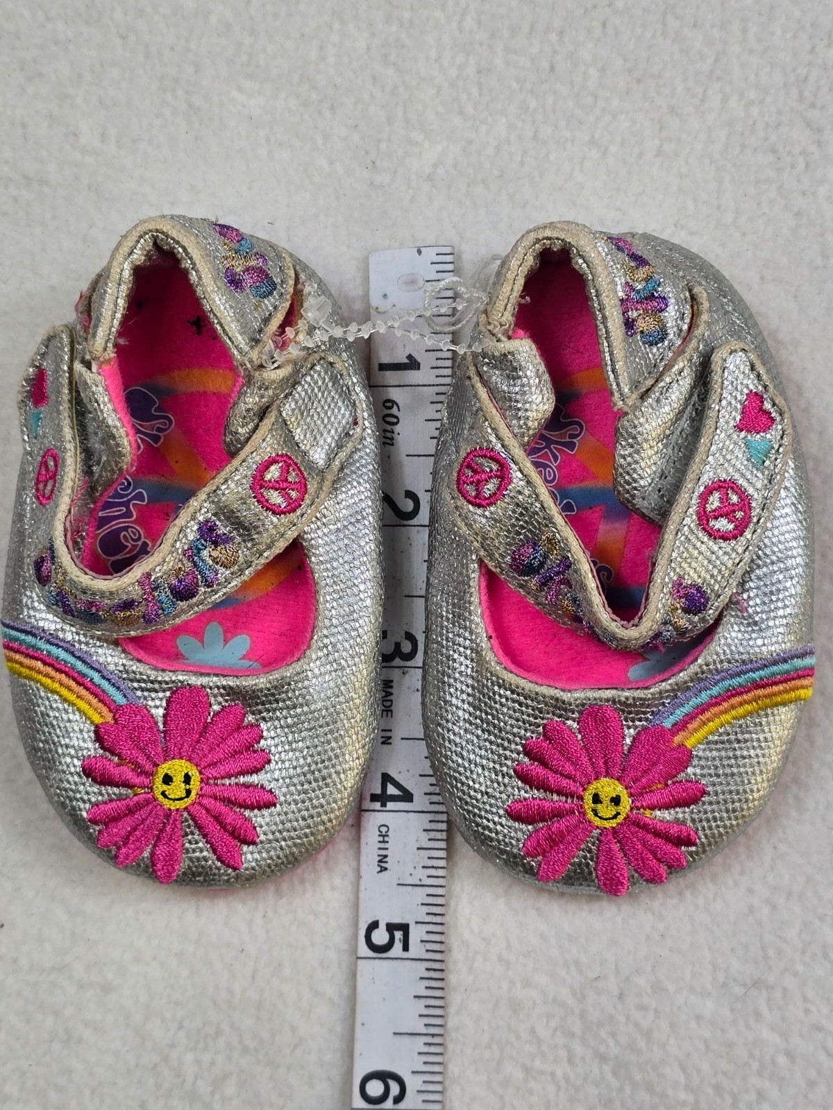 Floral Rainbow Peace Sign Soft Sole Size 1
