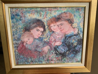 Two Mothers Holding Their Children. Hand Signed lithograph By Edna Hible