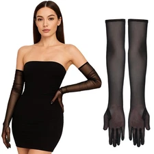 Long Black Lace Sheer Opera Gloves for Women 1920s Flapper Bridal Prom