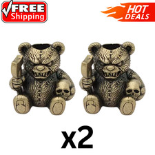 2PCS Bear Skull Brass Knife Bead EDC Paracord Lanyard DIY Outdoor Charm Pendant
