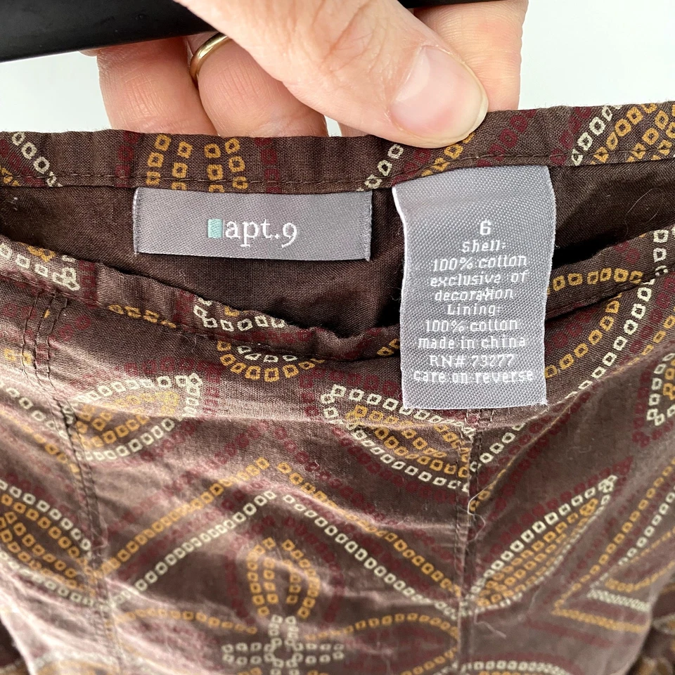 Vintage Apt 9women's Brown Boho Patterned Bead Hem Crochet Lace Aline Skirt 6 - Image 2 of 4