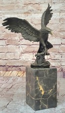 Bellissima Firmato Scultura Bronzo Aquila Pescatore Con Pesci Su Albero Miguel