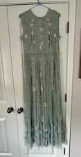 Mac Duggal Green Floral Beaded Sequin Embroidered Mesh A-Line Gown 8 9360