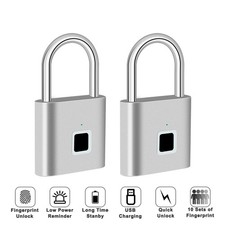 2PCS IP65 Waterproof Biometric Fingerprint Lock Portable Keyless Padlock