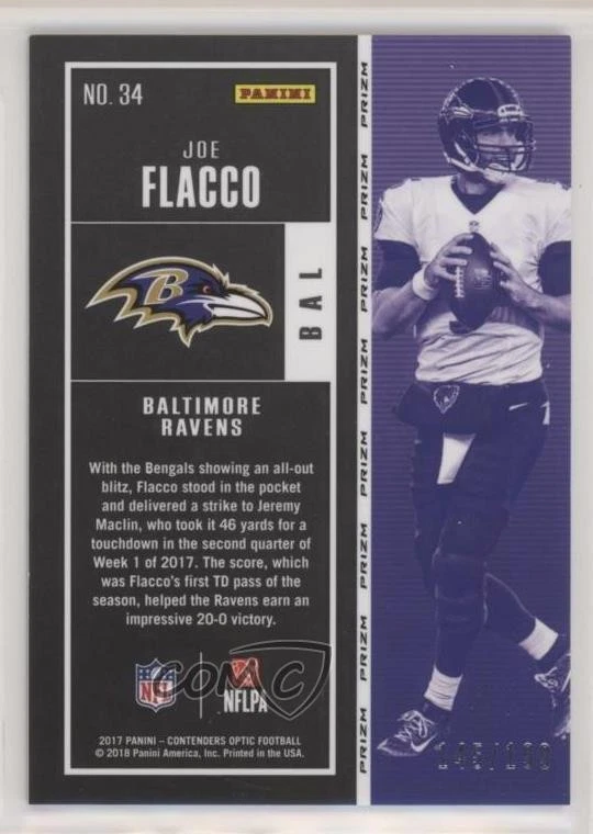 2017 Panini Contenders Optic Season Ticket Red /199 Joe Flacco #34 - Image 2 of 2