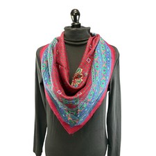 Vintage Challis by Berkshire Square Scarf 30x30 Red Burgundy Blue Green pattern