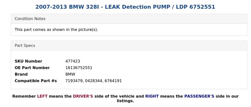 BMW 528I 2008-2011 - Bomba de detección de fugas / LDP 6752551 Foto 4 de 4