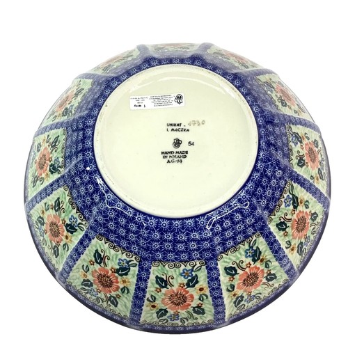 Unikat Artystyczna Handmade Polish Pottery Ceramic 13-inch Mixing Bowl - Picture 5 of 9