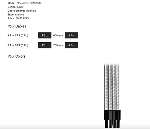 Cable Mod Custom Cables (BLANC)~~~ POUR CORSAIR RM1000e~~ - Photo 4/6