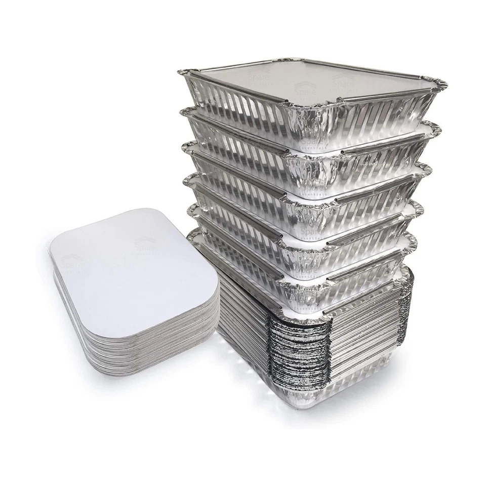 ECOWORLD PLUS Aluminium Foil Containers with Lids Food Takeaway Catering 6a Size 20X10X5 cm