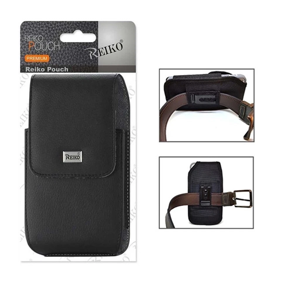 Reiko Black Vertical Leather Canvas Belt Clip Case Pouch for Large Cell Phone - Image 3 of 4