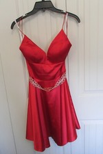 SHERRI HILL SHORT SHEER/SATIN SHORT MINI RED PROM DRESS