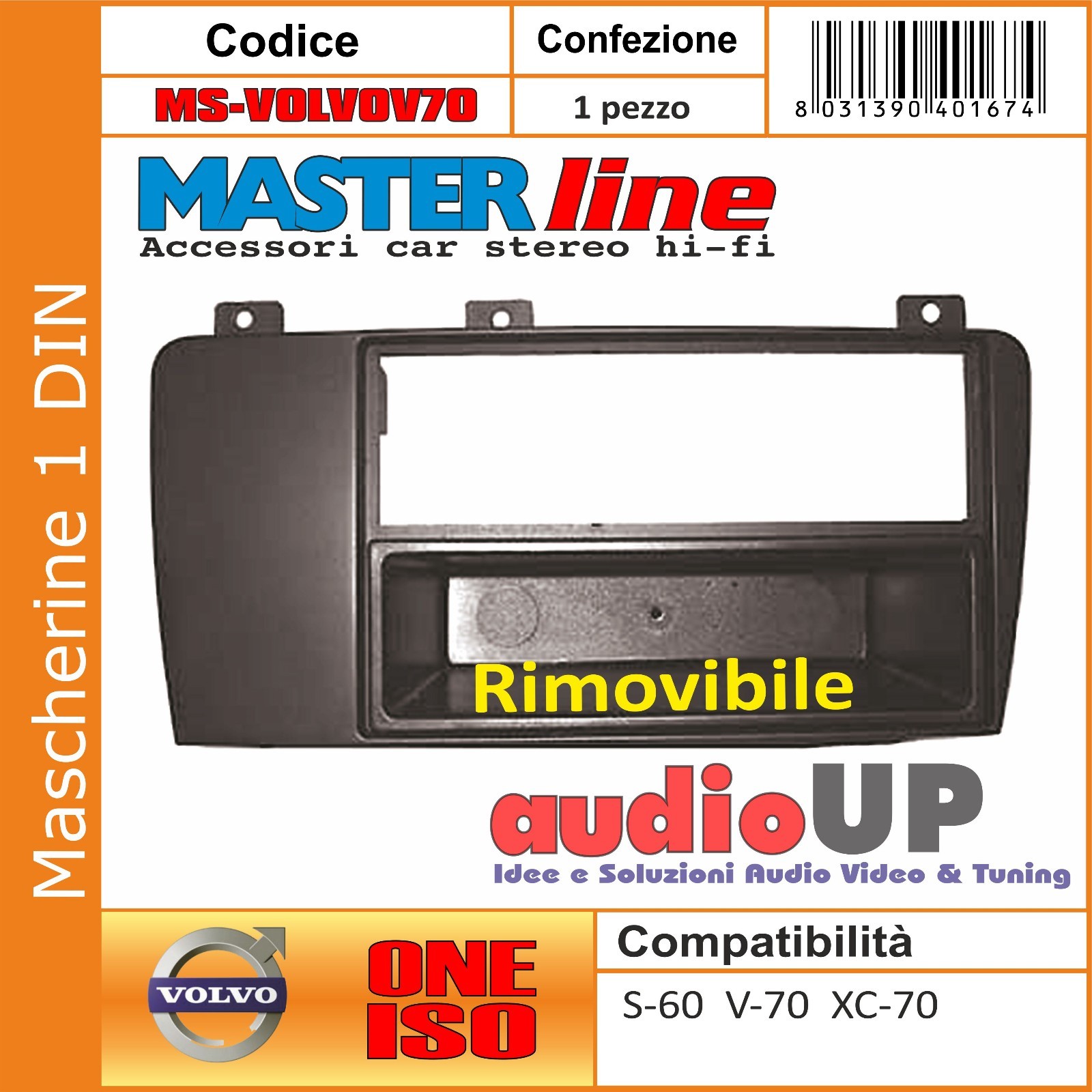 MASCHERINA AUTORADIO 1 DIN VOLVO S60 DAL 2004 IN POI.CASSETTO RIMOVIBILE