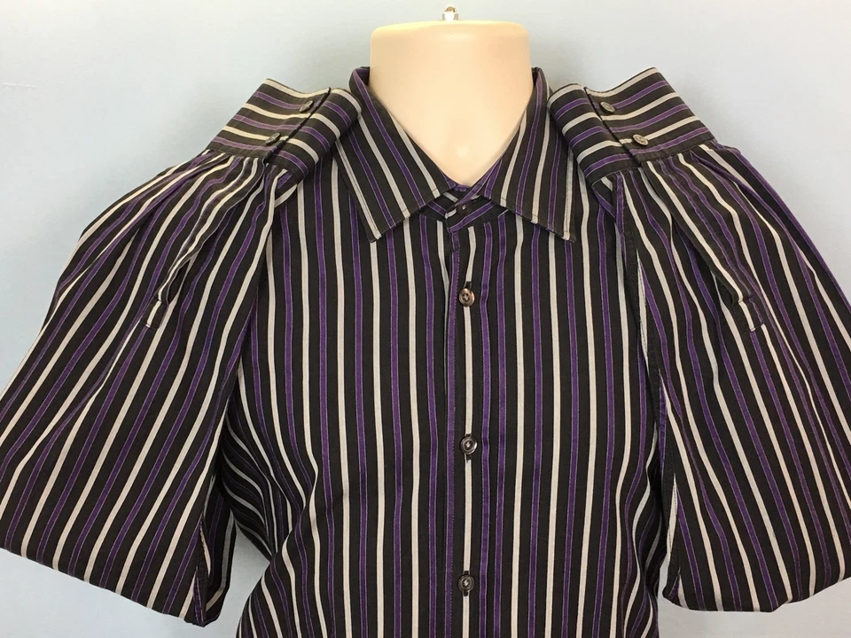 Impresionante Camisa de Vestir Hugo Boss Rayas Negras y Púrpura de Lujo XL COMO NUEVA Foto 4 de 4
