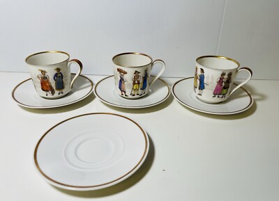 Set of 3 Suisse Langenthal Porcelain Costumes Cup & Saucer Extra Saucer