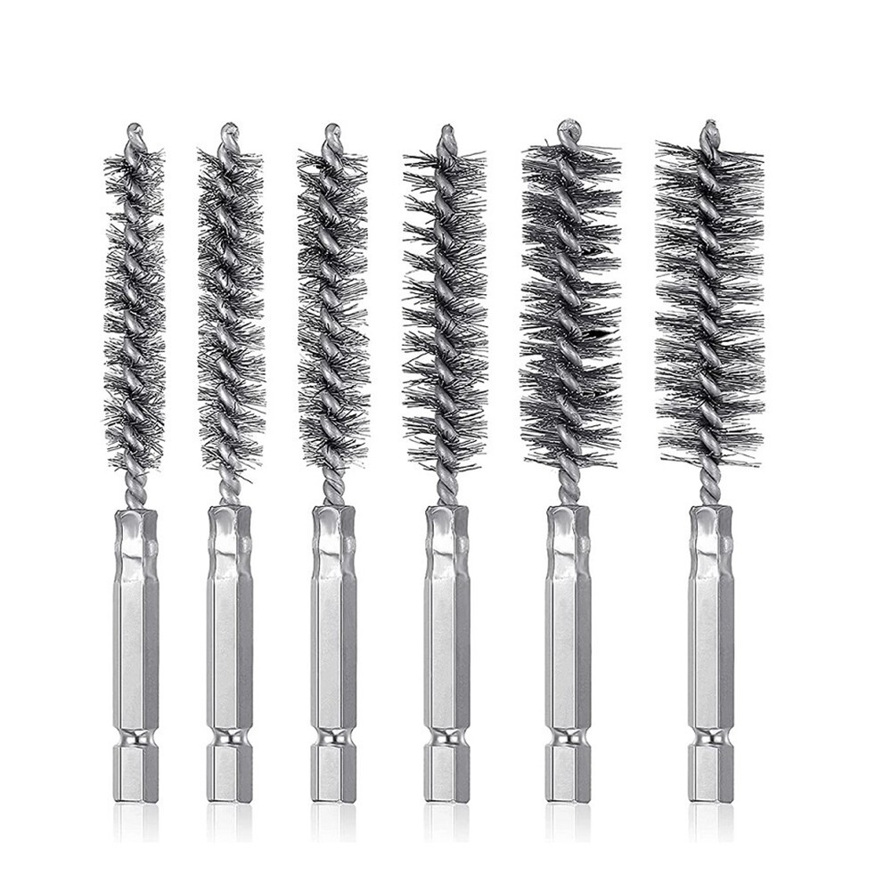 6x Stainless Steel Electric Drilling Brushes Wire Pipe Brush Hexagonal