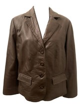Sonoma Life & Style Leather Blazer Jacket Women's L Lambskin Button Coat Brown