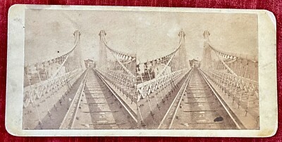 Antique 19th C Stereoview Niagara Falls Suspension Bridge Unbranded
