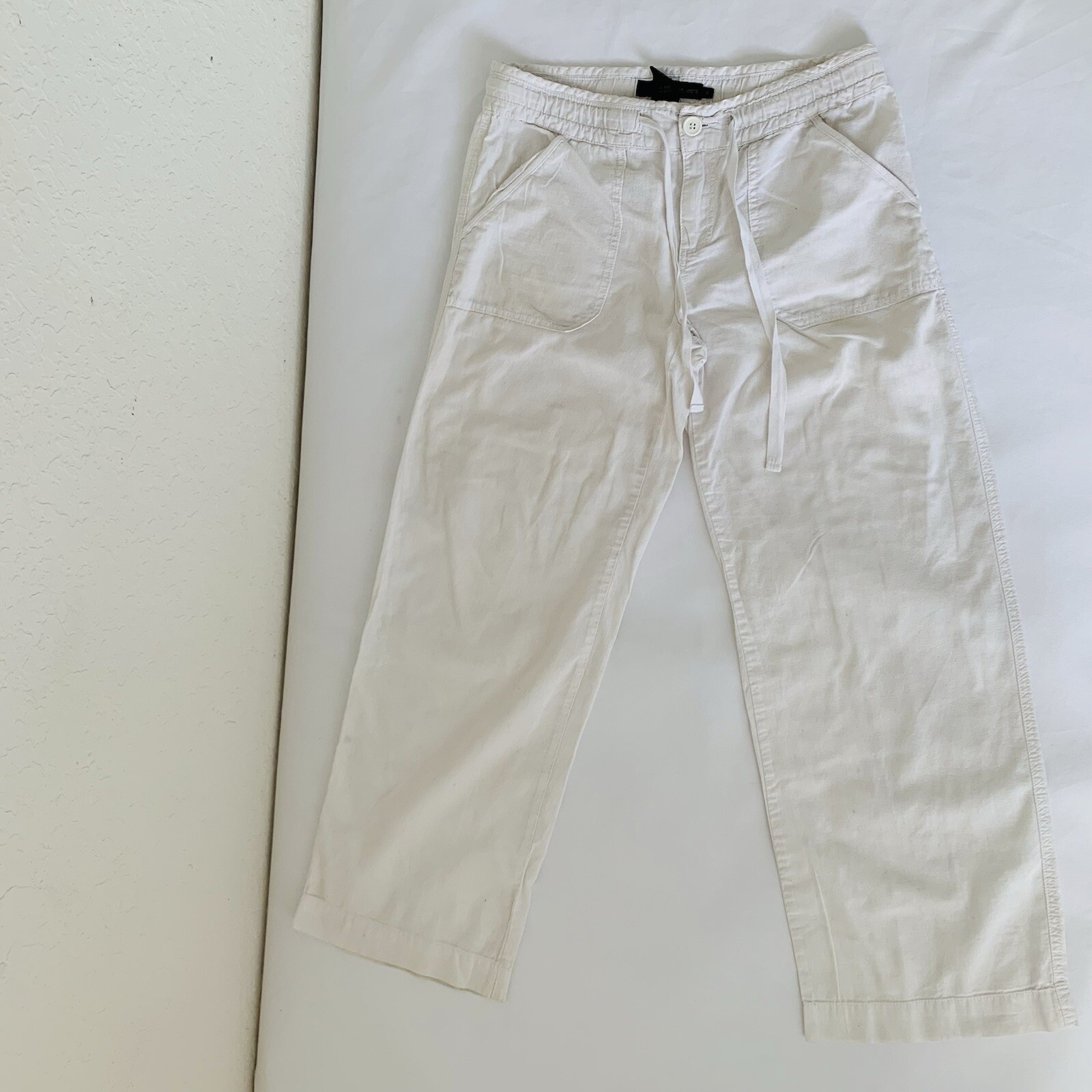 Calvin Klein Pants Women 8 Linen White Pockets Beach Vacation Coastal Lagenlook