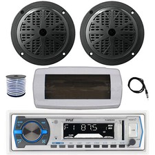 Pyle Bluetooth Marine Receiver, Cover, Antenna,Wire, 2x 6.5" 120W Black Speakers