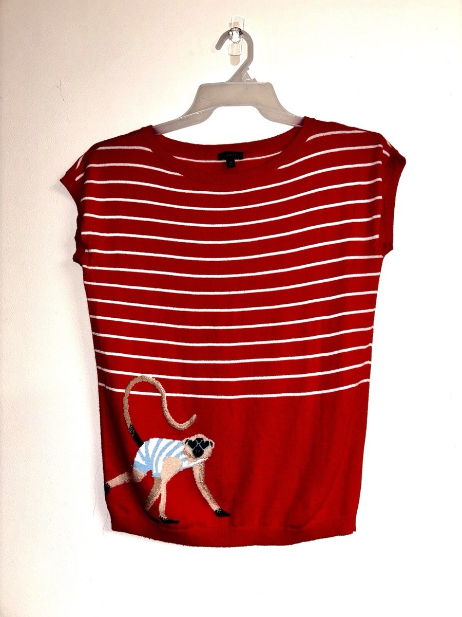 Talbots Ladies XS Orange Red White Stripes Monkey Knit Top Kimono