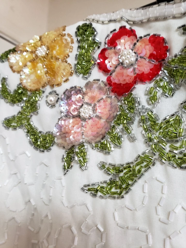 Jack Bryan Marfil Floral Cuentas Manga Larga Chaqueta Midi Mujer Vestido Talla 6 Foto 3 de 4