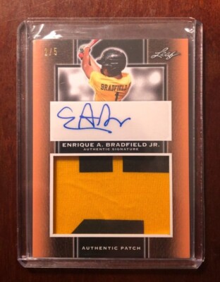 ENRIQUE BRADFIELD 2019 LEAF PERFECT GAME AUTO JERSEY PATCH VANDY ORIOLES 2/5