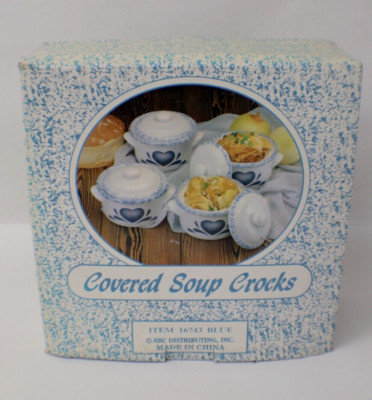 4 Vintage Corelle Style Casserole Dish w/ Lid White w/Blue Hearts Casserole Dish