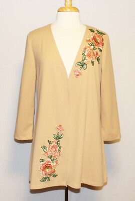 New Slinky Brand Taupe Floral Luxe Crepe Duster #652650 Made in USA