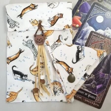 Tarot/Oracle Card Pouch Handmade Cats Cats with Beads PLUS Crystal Pouch