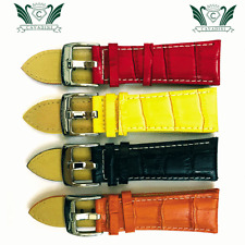 24mm Watch Bands Genuine Leather Modern Croc Embossed Red-Yellow-Orange-Black