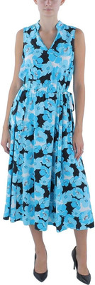 Anne Klein Women's Plus Size Sleeveless Floral MIDI Dress, Blue, 2X