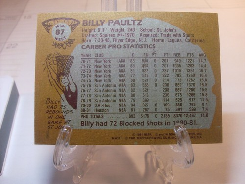 1981-82 Topps Basketball Card #MW87 - Billy Paultz - Houston Rockets (96970) - Picture 2 of 2