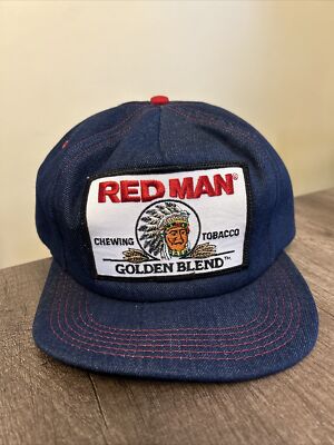 red man tobacco apparel Vintage Trucker Hat Denim Golden Blend Patch This custom retro two Vintage Red Man Chewing Tobacco