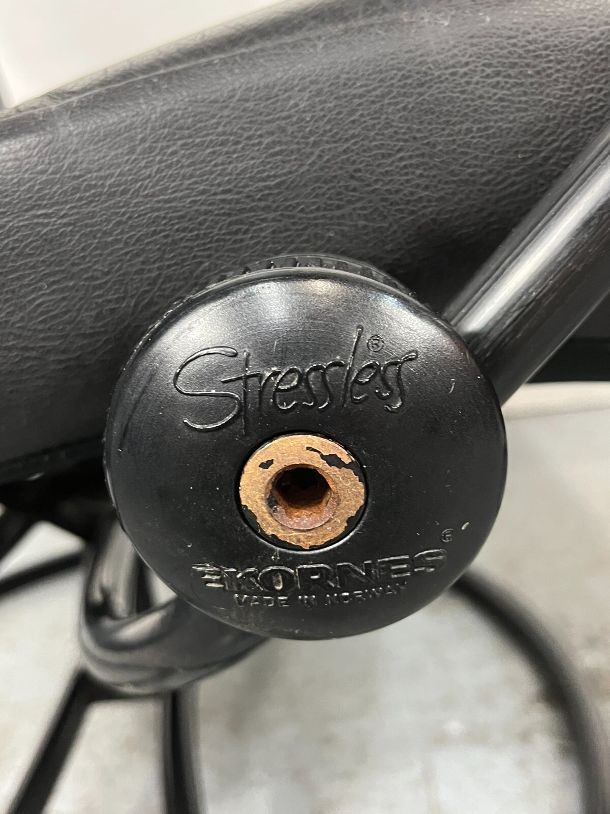 Vintage Mid Century Ekornes Stressless Black Leather Recliner Ottoman Black Base