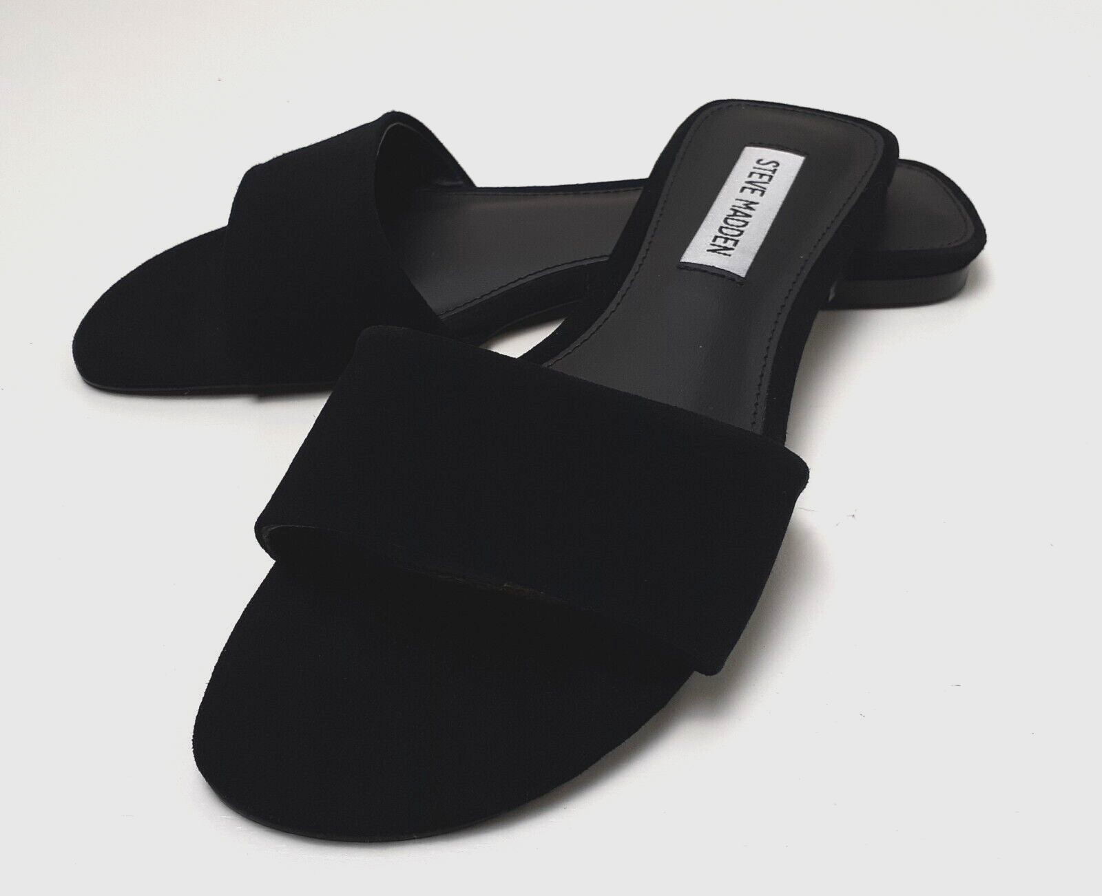 Steve Madden Women's Black Suede BEV Open-Toe Casual Slide Sandals Flats  Size 6M | eBay