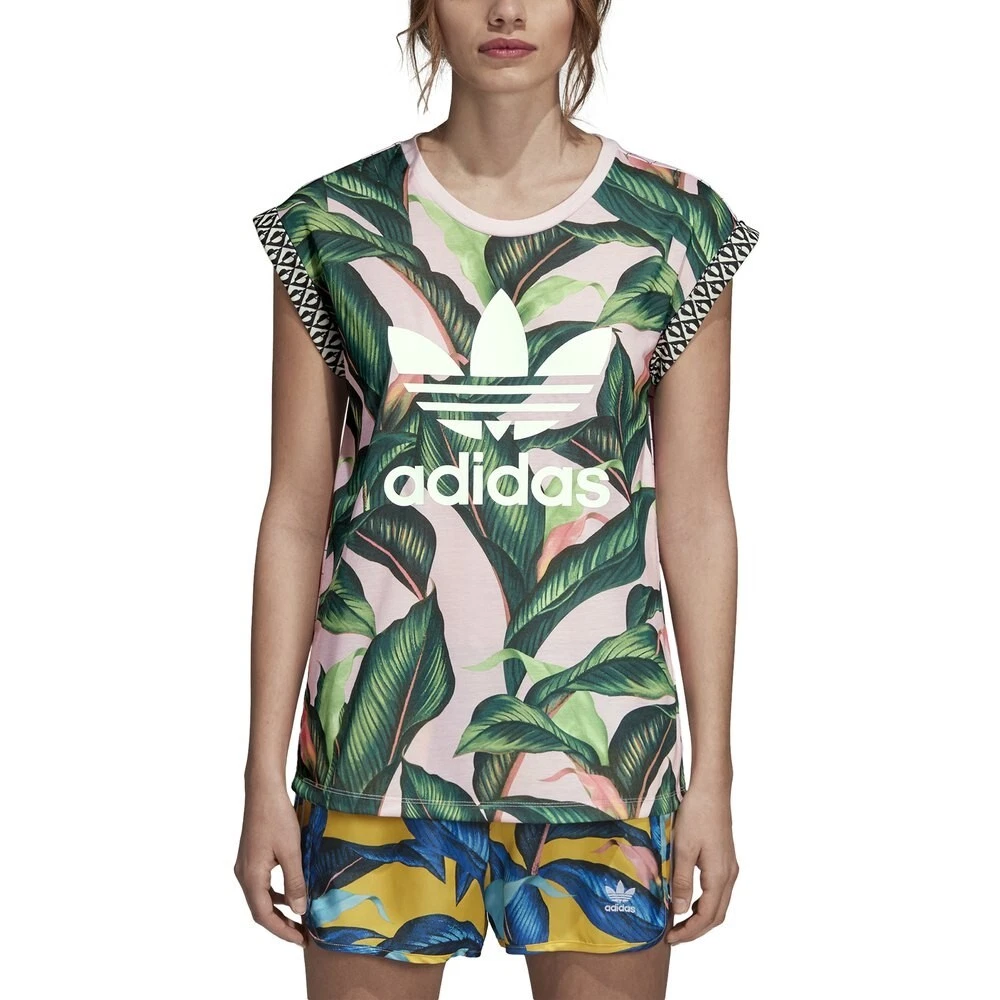 Adidas Originals Rio Leaf T-Shirt Pink Floral Trefoil Logo Sz S | eBay