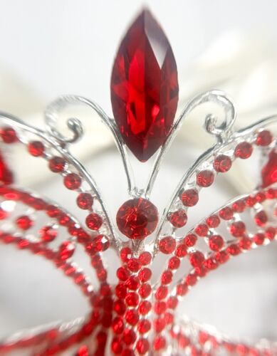 Butterfly Red Masquerade Mask, Wedding Party Silver Eye Mask, Prom Party Mask - Picture 2 of 7