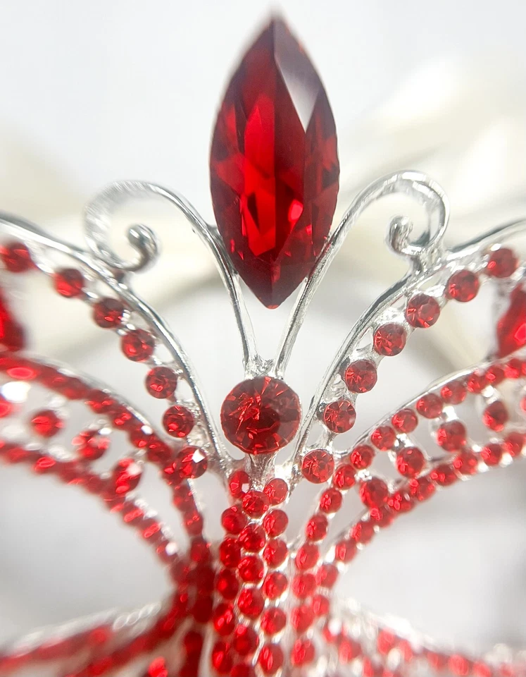 Butterfly Red Masquerade Mask, Wedding Party Silver Eye Mask, Prom Party Mask - Image 2 of 4