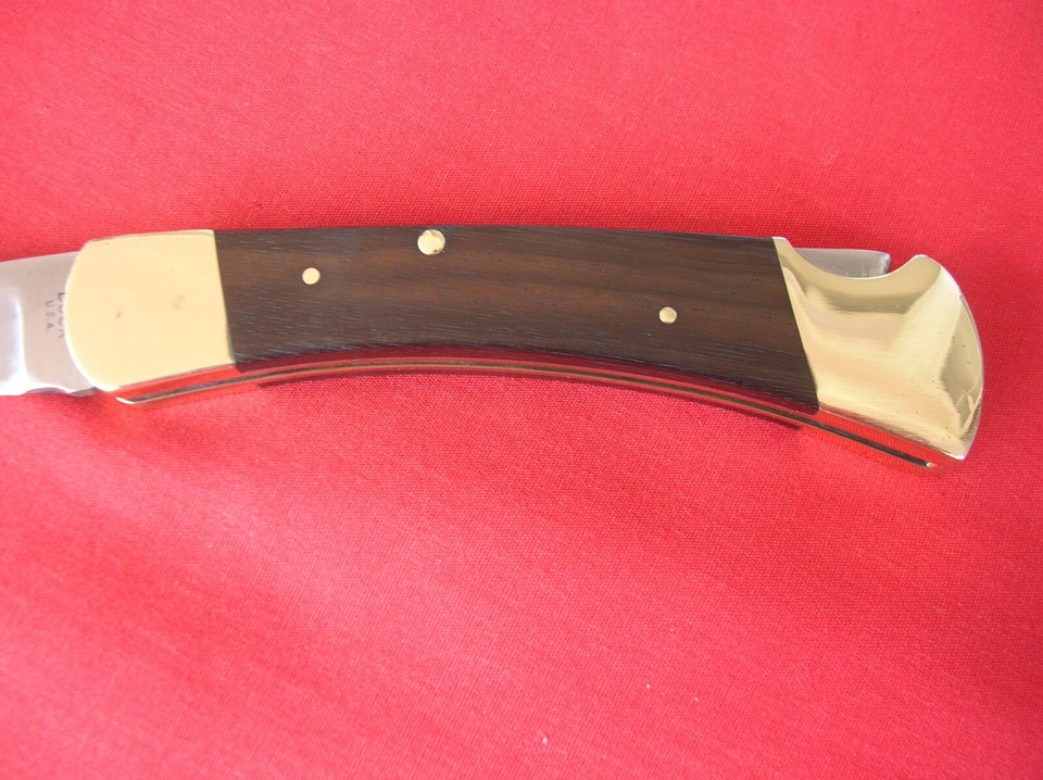 BUCK USA 110 LOCK BACK INVERTED STAMP WOOD HANDLES KNIFE eBay