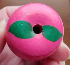Antique WOODEN PAINTED SPINNING COLLECTIBLE TOP TOY Pink Apple Missing Stem 