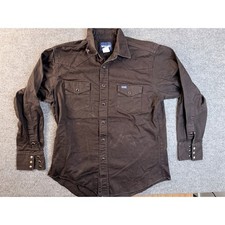 Wrangler Mens Large Black Cotton Western Pearl Snap Shirt Long Sleeve Workwear L