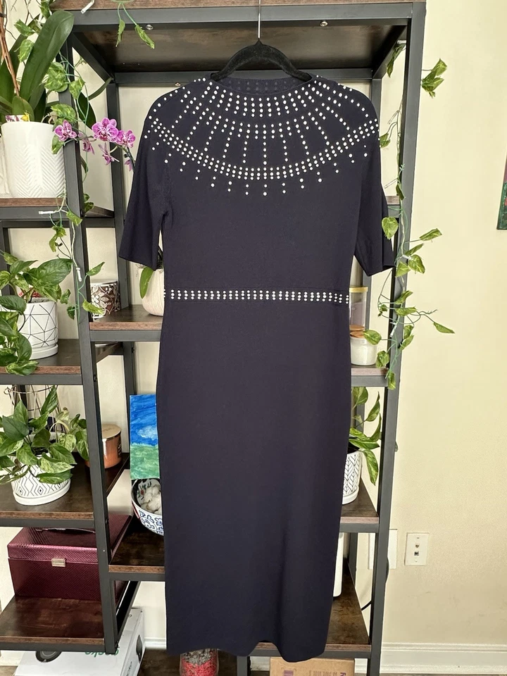 Ann Taylor женщин темно-синий вязаный ложным вырезом украшенный обтяжку платье размер S новый с Ярлыками - Изображение 3 из 4