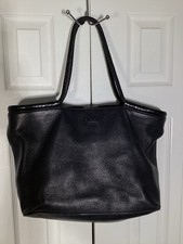 Tory Burch Marion Black Leather Slouchy Tote Bag Braided Handles