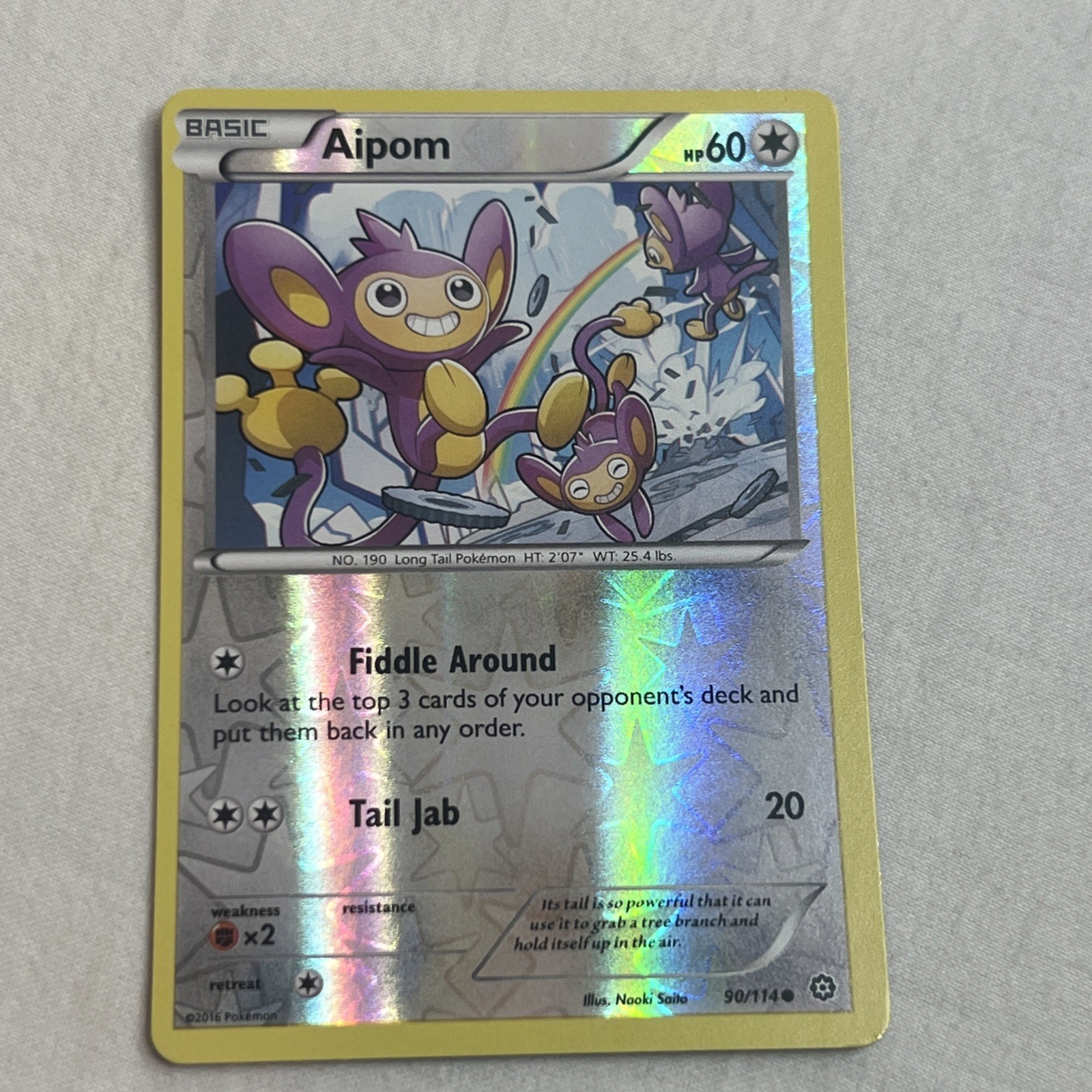 Pokemon Aipom 90/114 NM Common Reverse Holo Card XY Steam Siege